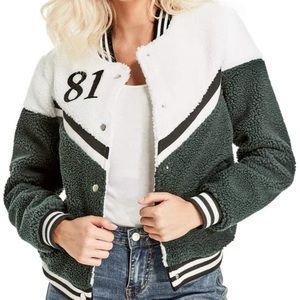 Guess Factory Women’s Faux-Shearling ‘81 Varsity Bomber